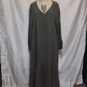 7 For All Mankind Dark Olive Long Sleeve Dress